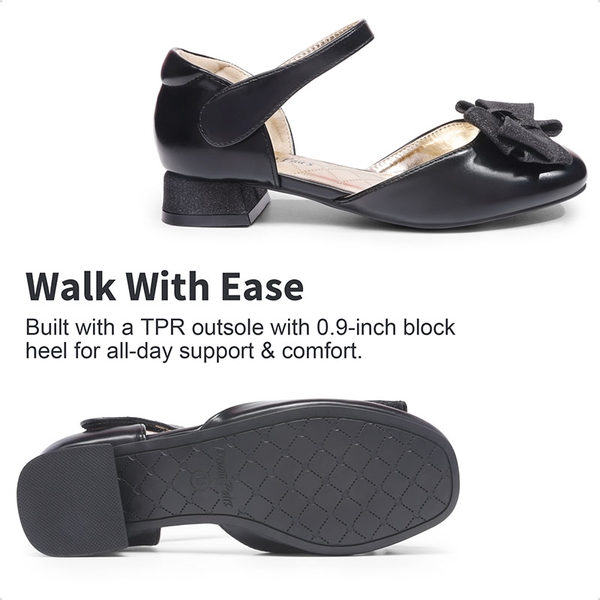 Low Heel Bow Ankle Strap Sandals - BLACK - 4
